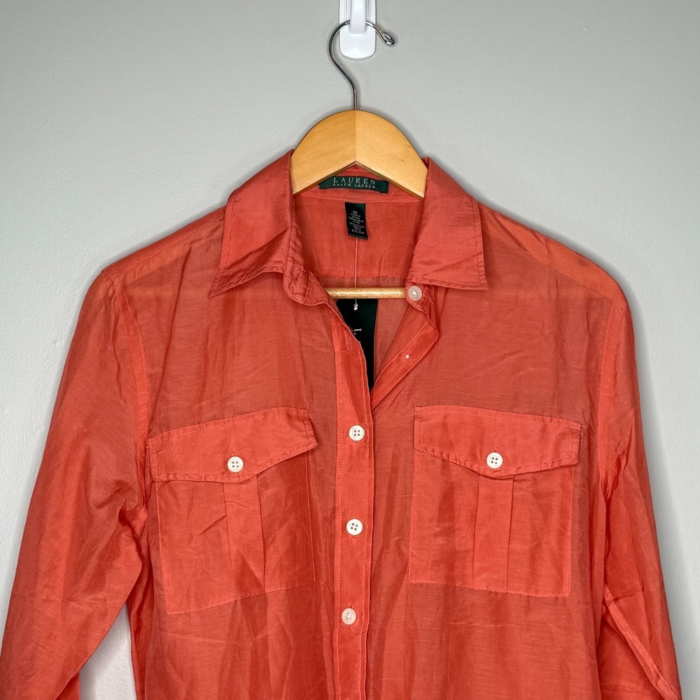 Lauren Ralph Lauren M Coral Silk Cotton Safari Shirt Jacket Belted NWT - Picture 4 of 9